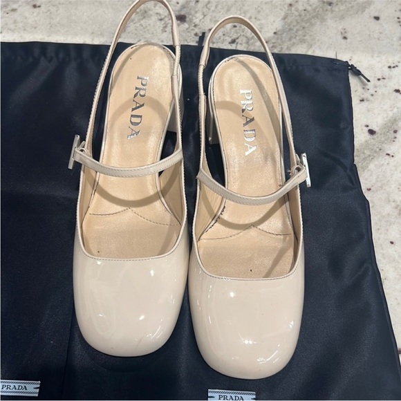 COPY - PRADA WOMEN'S CIPRIA NUDE PATENT LEATHER MARY JANE SLINGBACK PUMPS - Picture 2 of 7